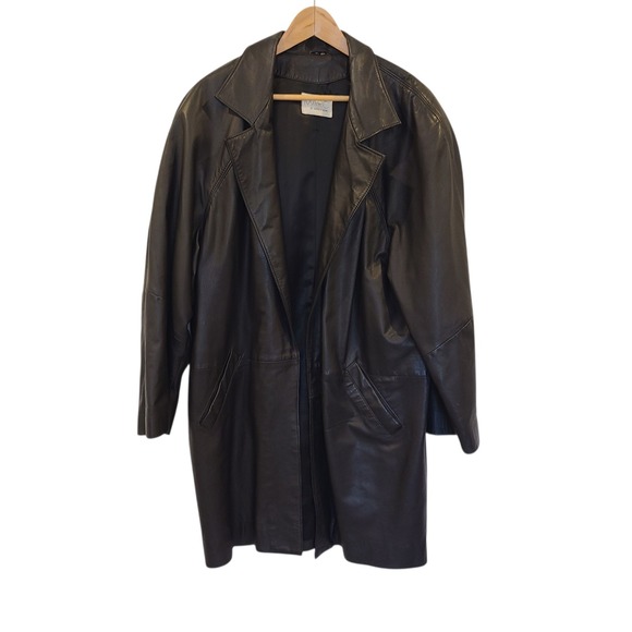 Andrew Marc Jackets & Blazers - Andrew Marc Black Leather Oversized Open Front Lapel Trench Coat Long Large